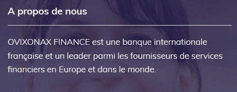 Vitrine de la fausse banque Ovixonax se présentant comme une banque internationale française