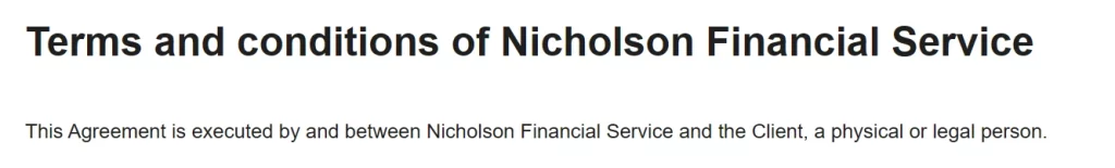 Nicholson Financial services, arnaque sans légalité. ici les mentions légales.