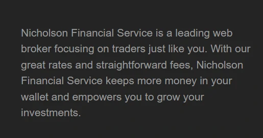 Nicholson Financial Services, le pied de page pas légal de l'arnaque