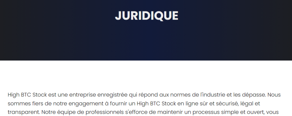 High BTC Stock avis d'arnaque