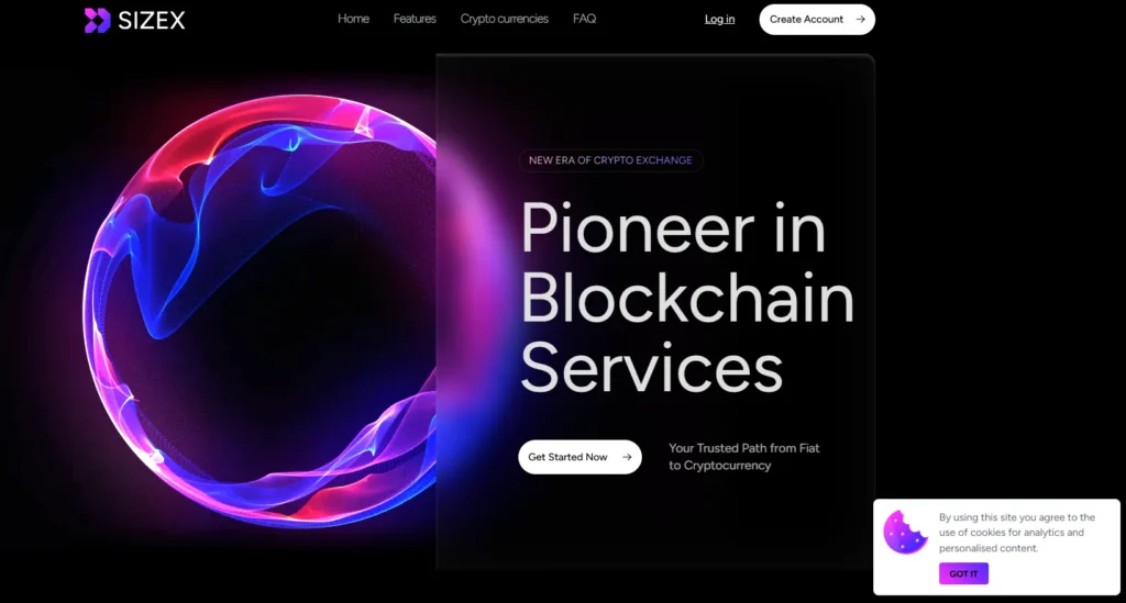 SIZEX - interface blockchain design néon violet