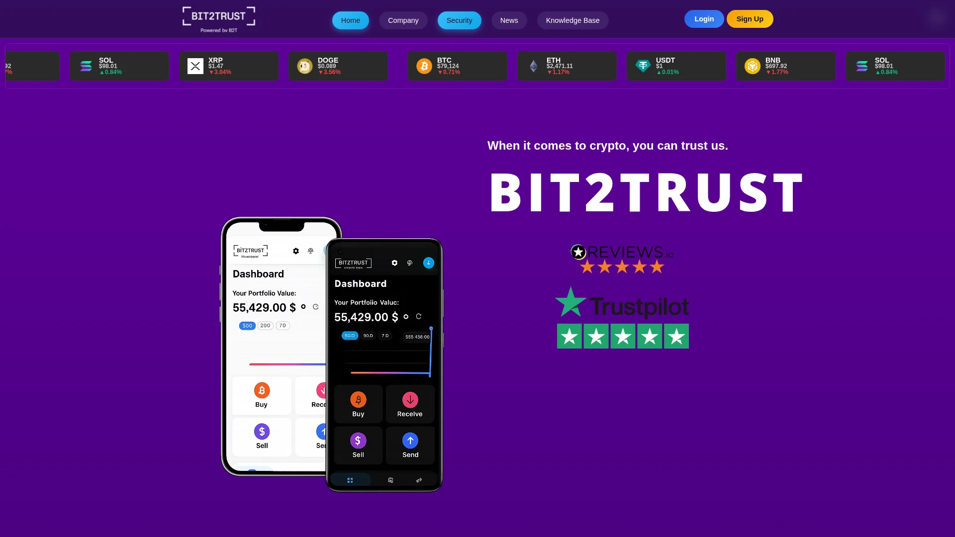 Capture de la page d'accueil de bit2trust.com