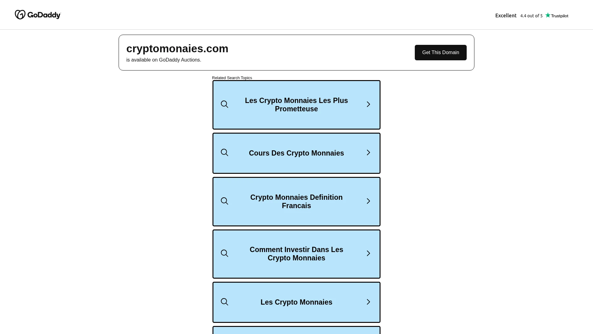 Capture de la page de parking de cryptomonaies.com en août 2026