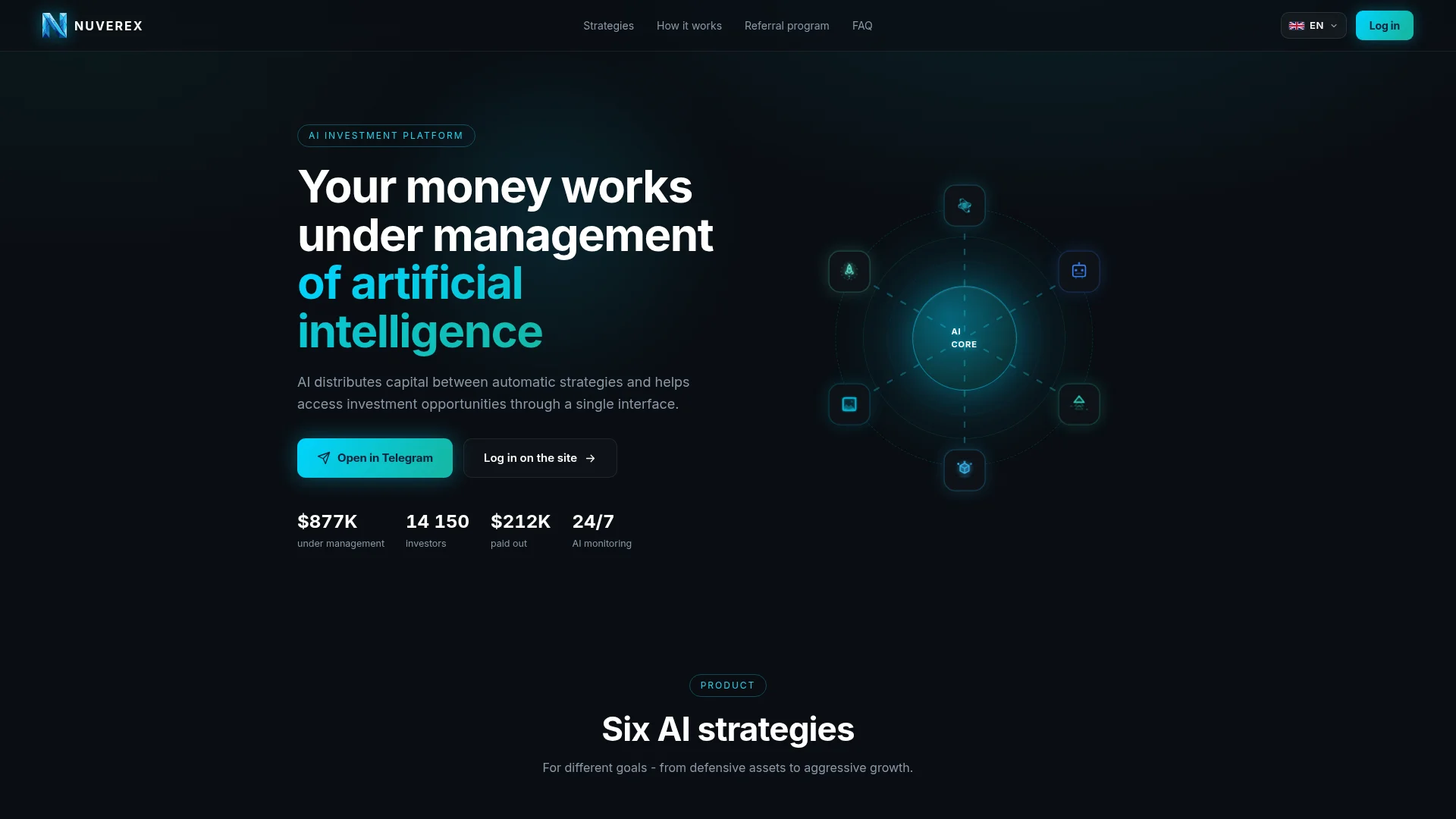 Capture d'écran de la plateforme Nuverex
