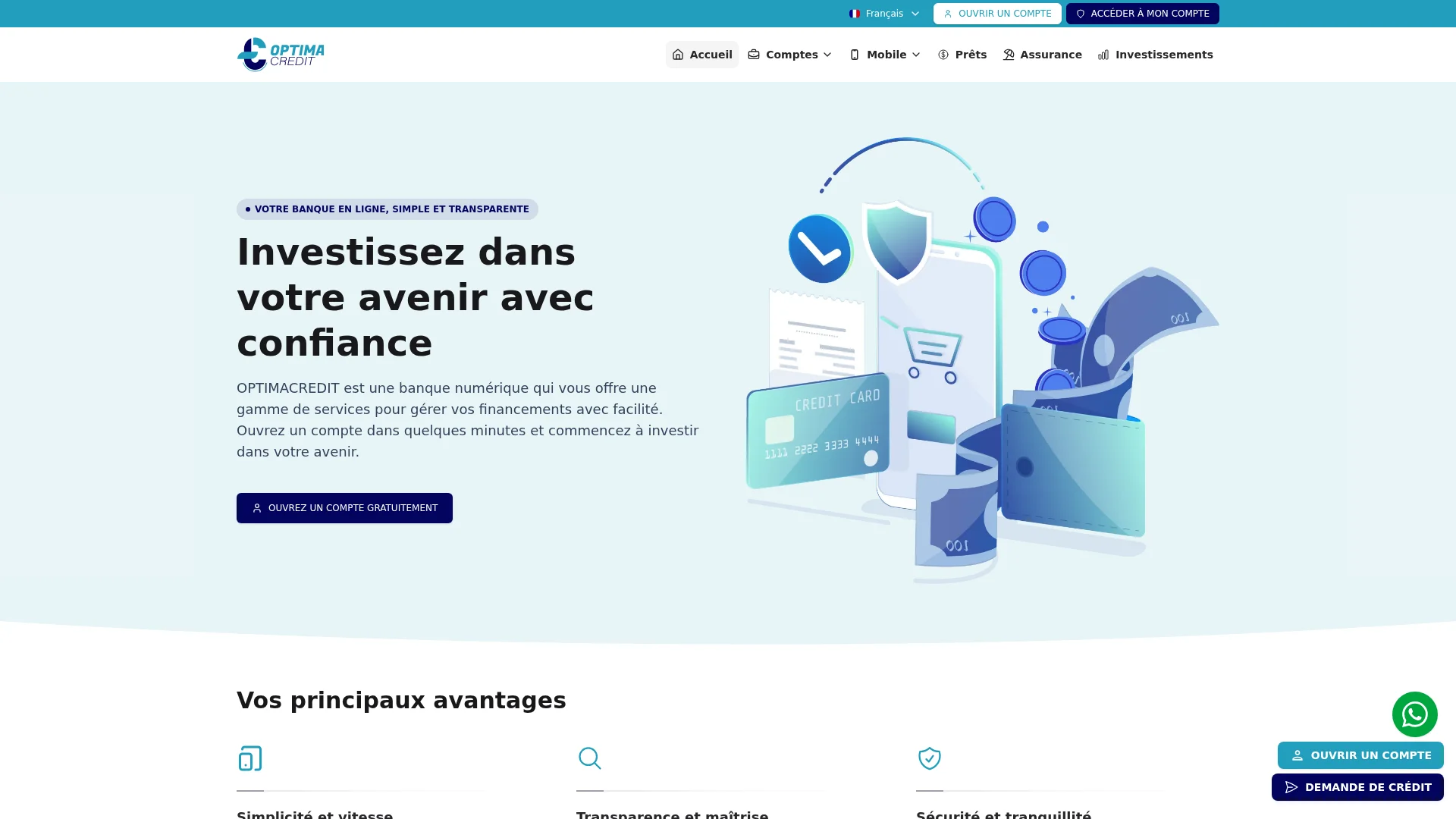 Capture d’écran de la page d’accueil d’optima-cred.com le 24 août 2026