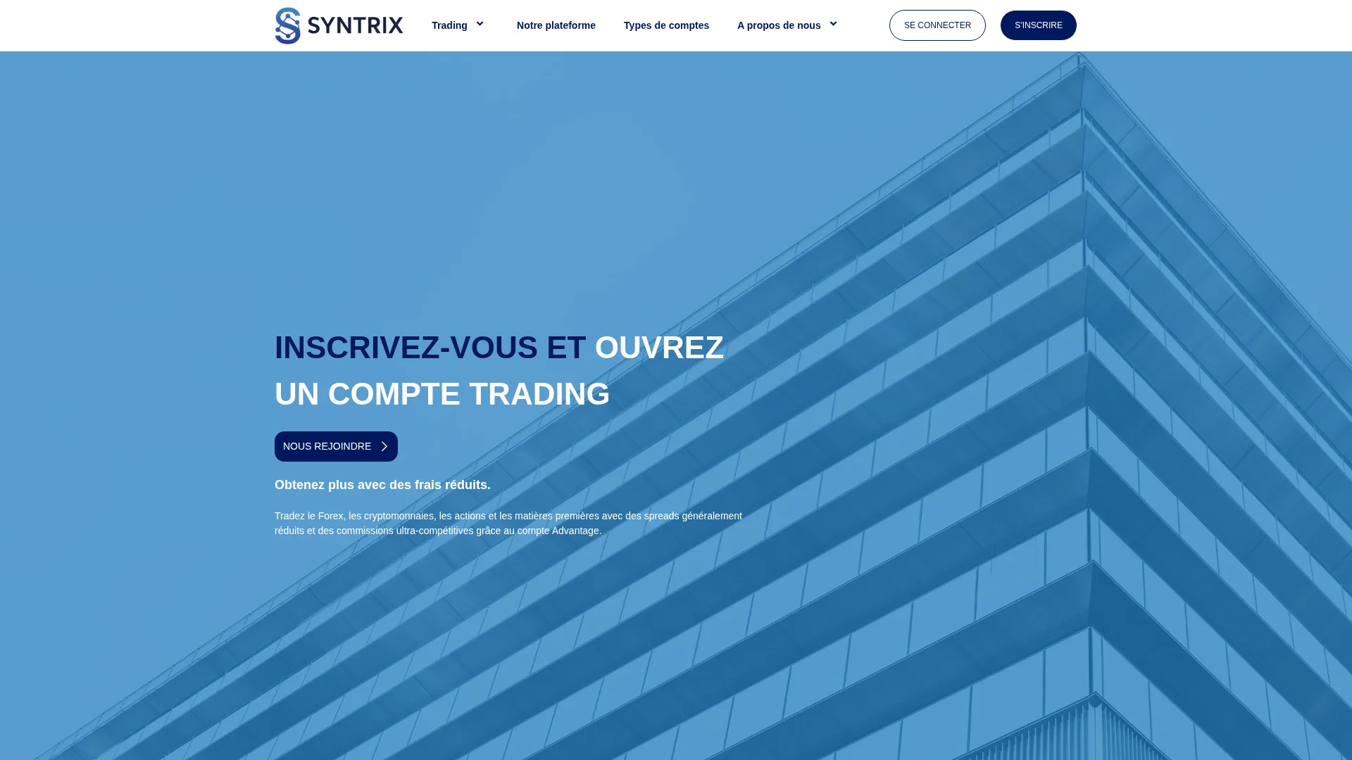 Capture de la page d'accueil de Syntrix FX