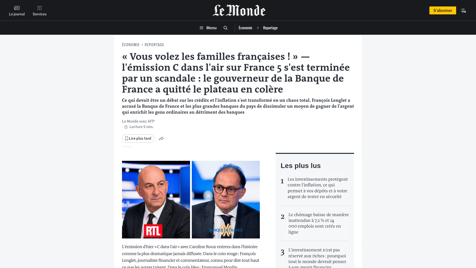 Capture de la page thryva.cyou déguisée en article du Monde