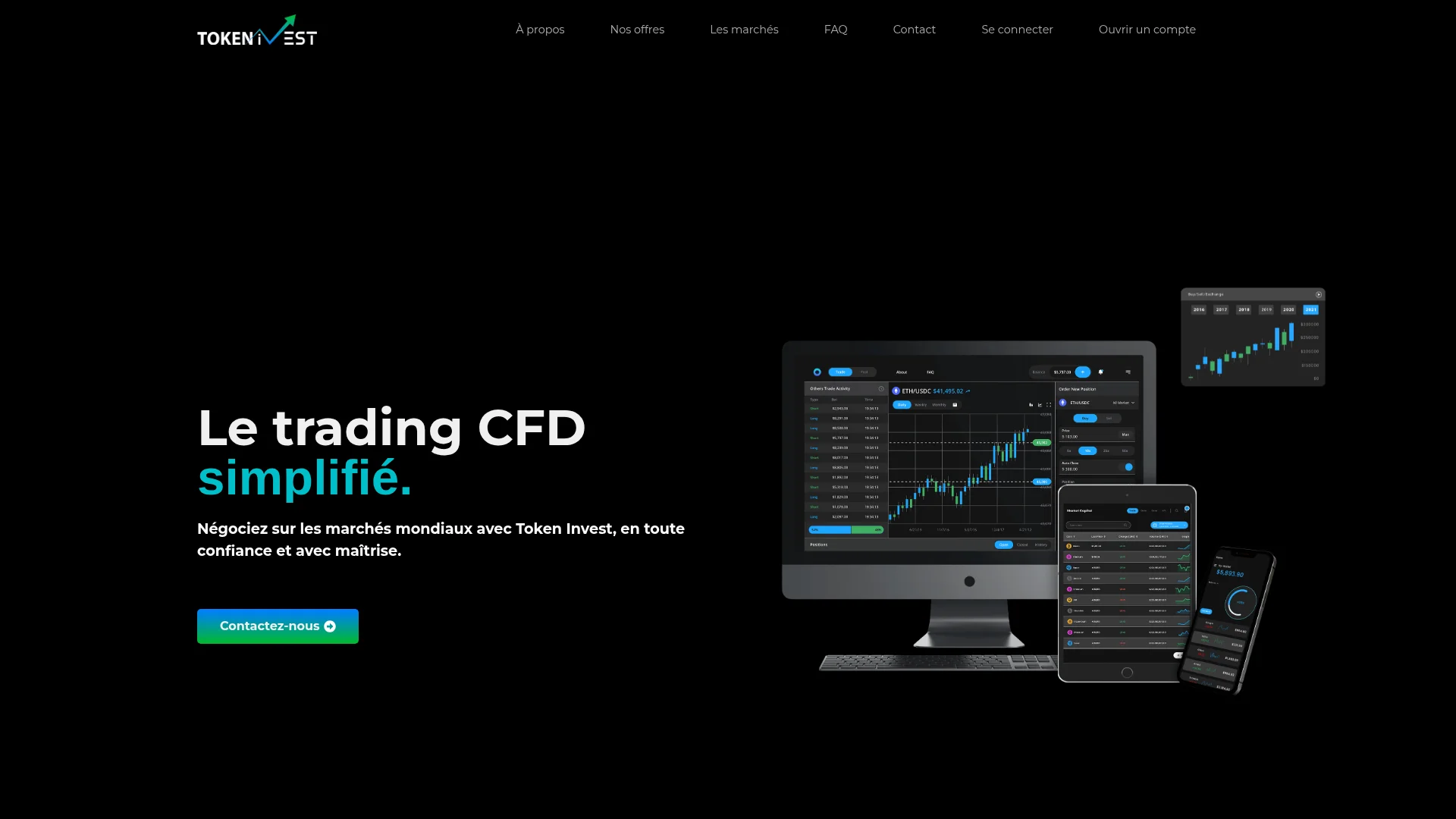 Capture de la page d'accueil de token-invest.com, plateforme de trading CFD toujours en ligne