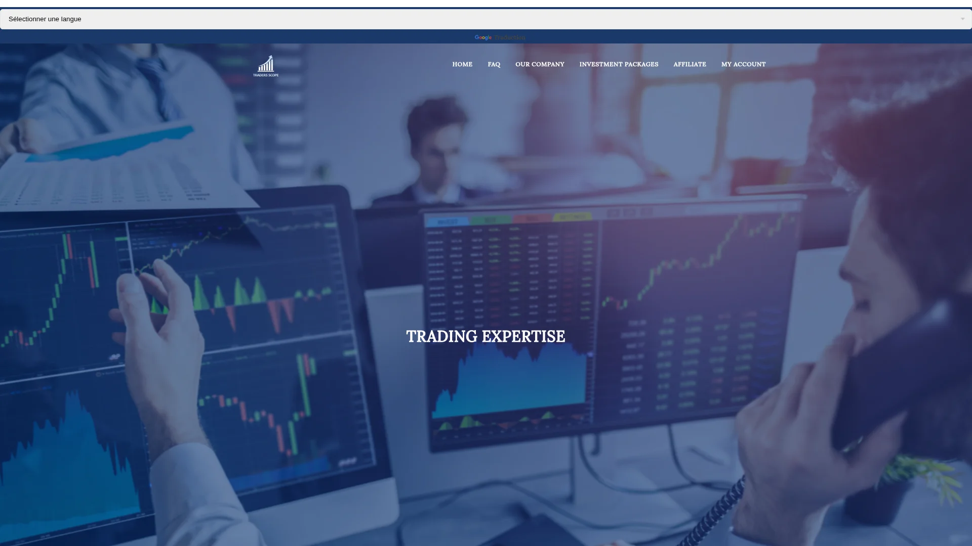 Capture de la page d'accueil de traderscope-inv.net le 14 août 2026