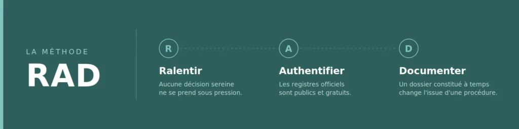 La méthode RAD : ralentir, authentifier, documenter
