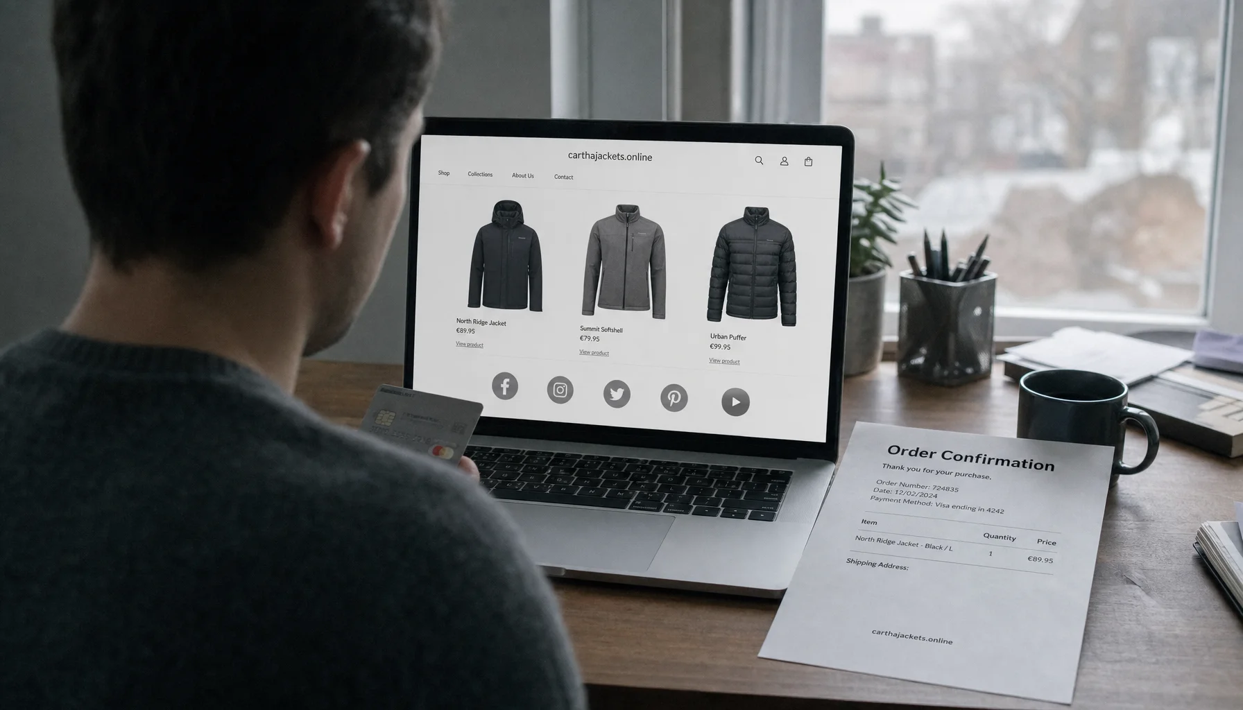 Illustration : une commande passée sur la boutique carthajackets.online, dont aucune société n'était identifiable derrière l'enseigne.