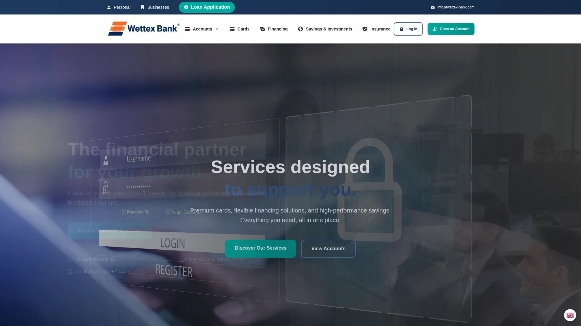 Capture d'écran de la page d'accueil de wettex-bank.com le 3 septembre 2026