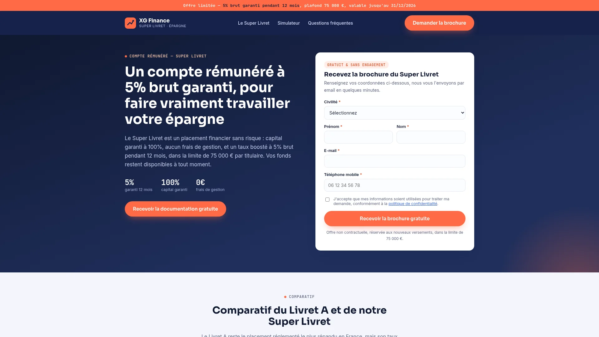 Capture de la page Super Livret servie par xgfinance.fr le 25 septembre 2026