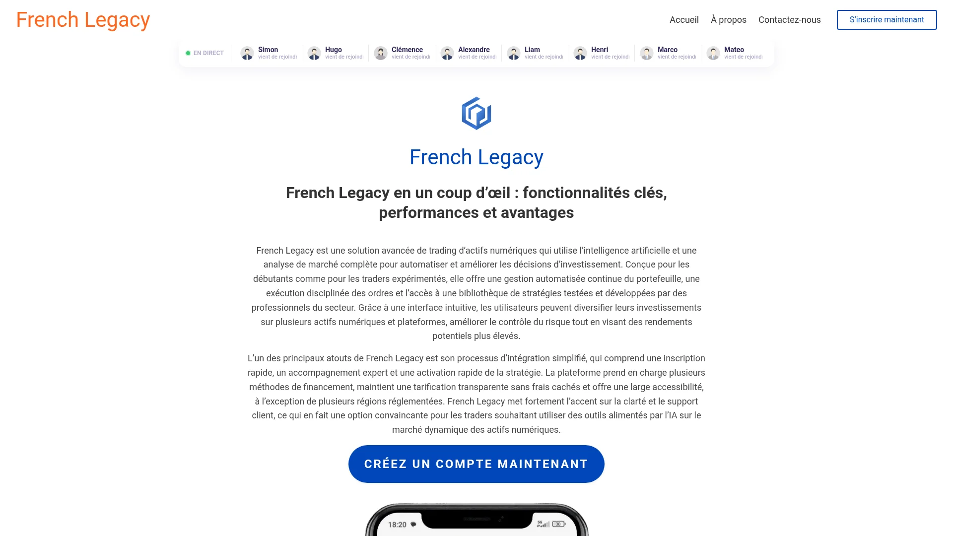 Capture de la page d'accueil de French Legacy le 30 octobre 2026
