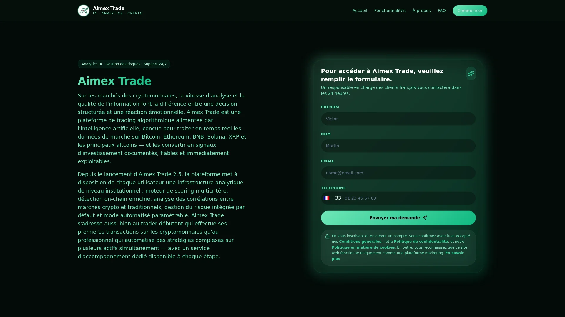 Capture de la vitrine servie par aimex-trade.com le 5 octobre 2026