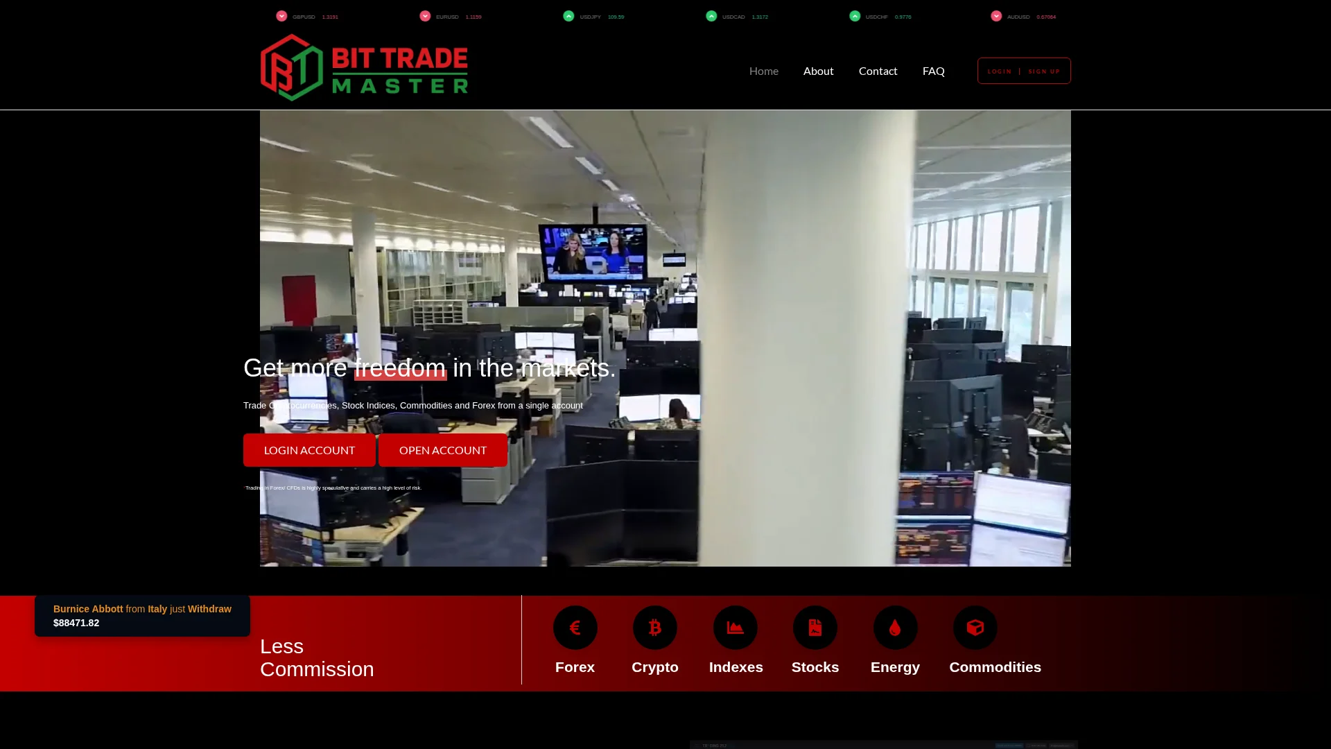 Haut de la page d’accueil de bittrademaster.com le 26 octobre 2026