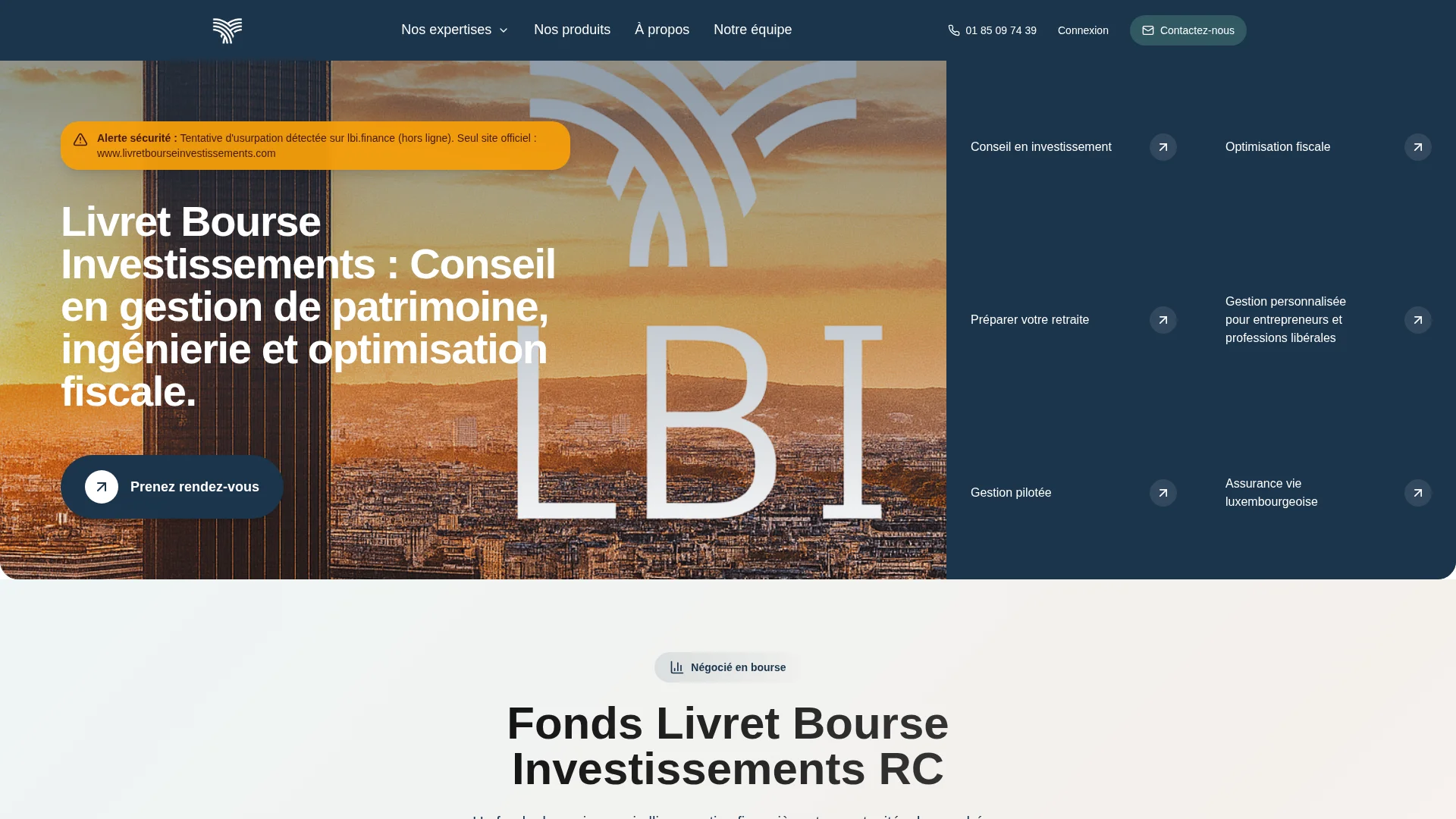 Capture de la vitrine servie par livretbourseinvestissements.com le 6 octobre 2026