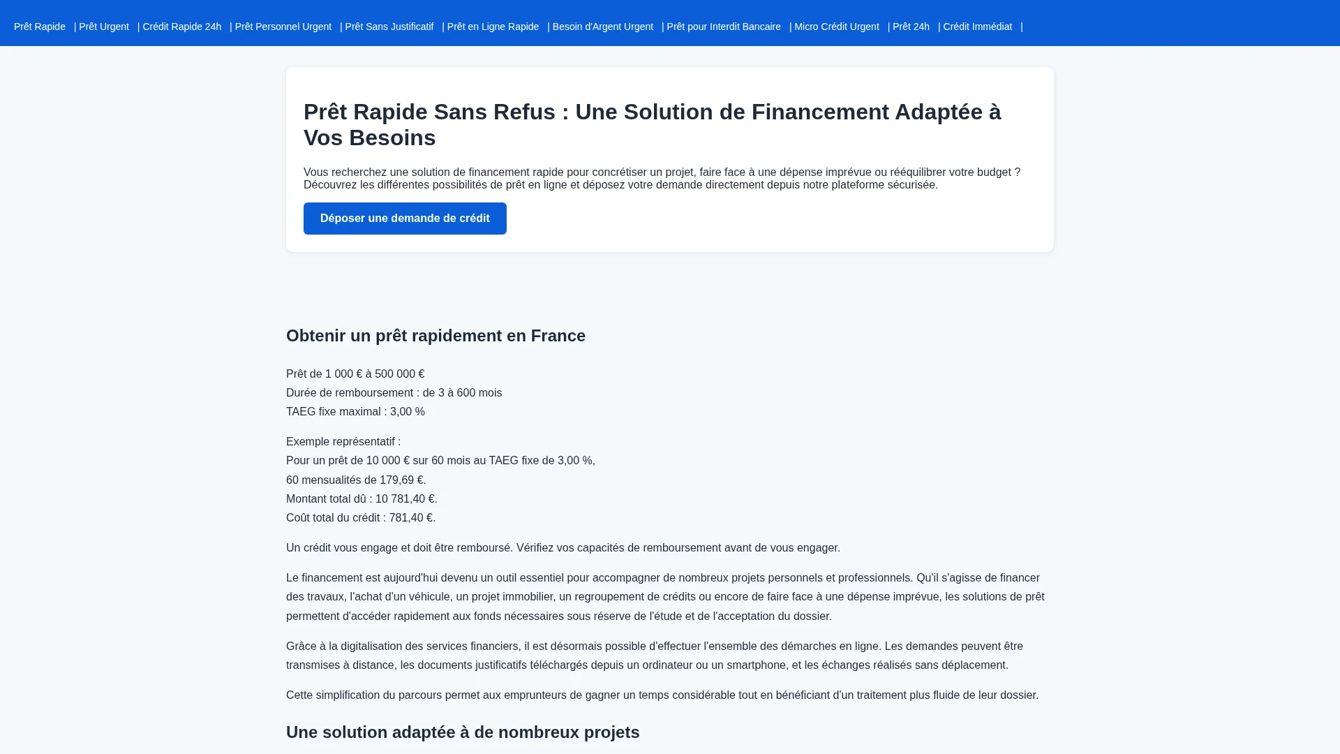 Capture de la vitrine servie par pret-rapide-sans-refus.com le 1er octobre 2026