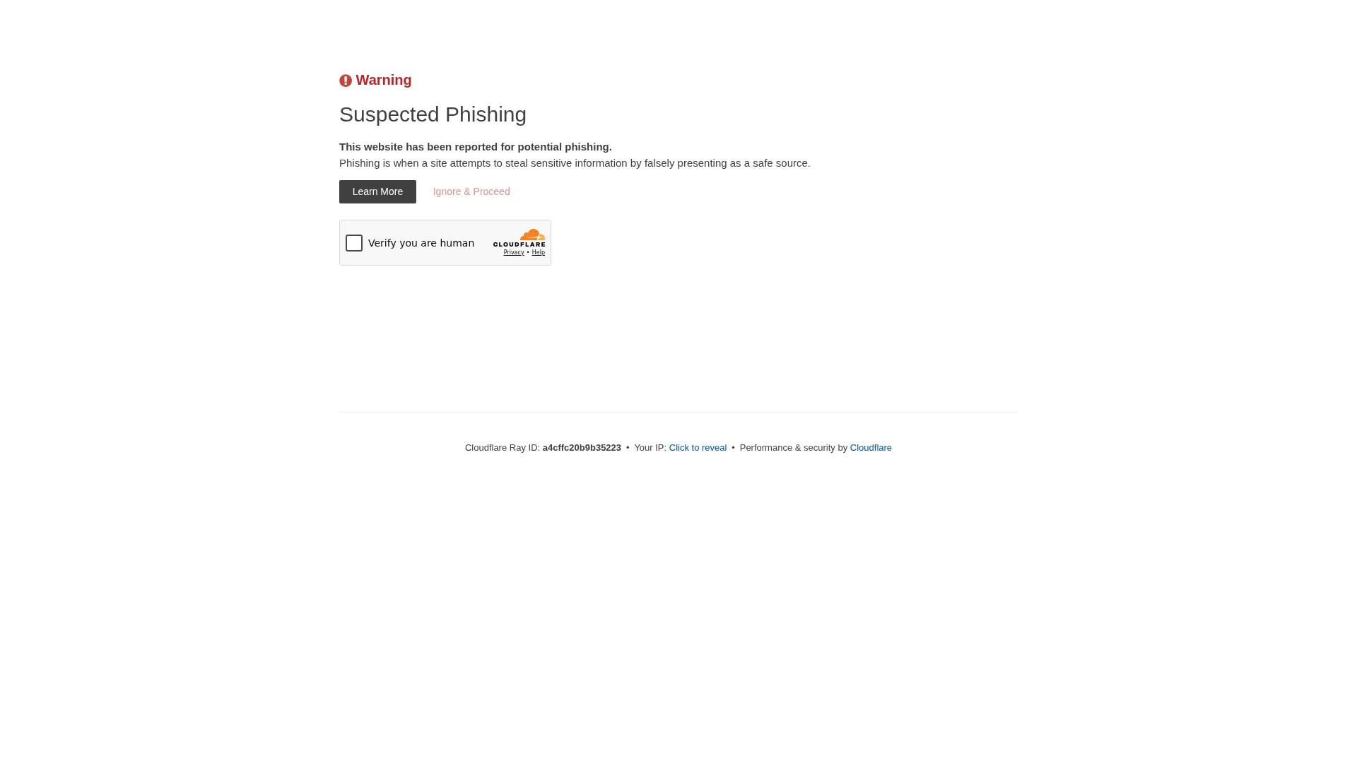 Écran d'avertissement « Suspected Phishing » servi par smart-isa.cc