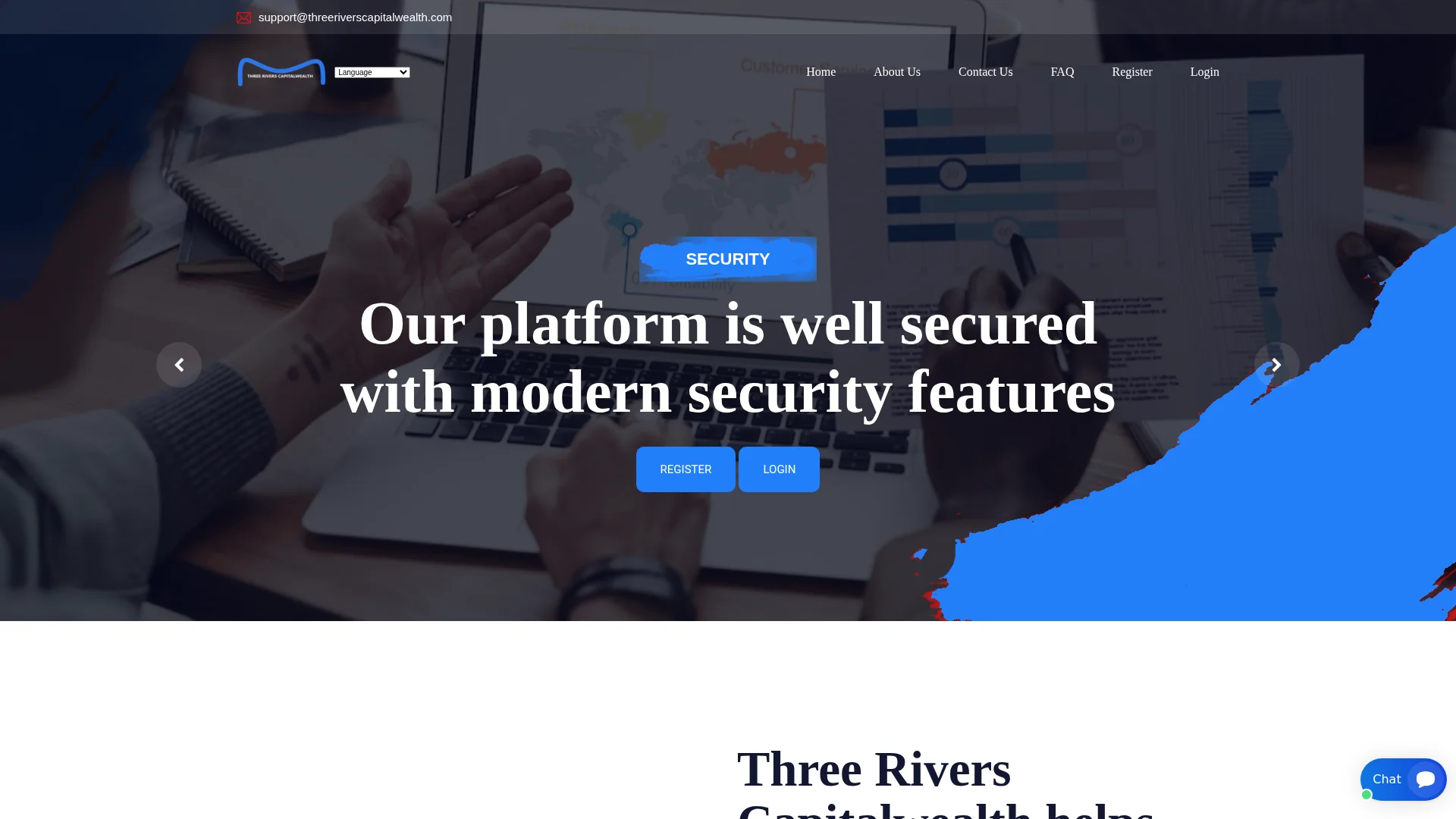 Page d'accueil de threeriverscapitalwealth.com relevée le 26 octobre 2026