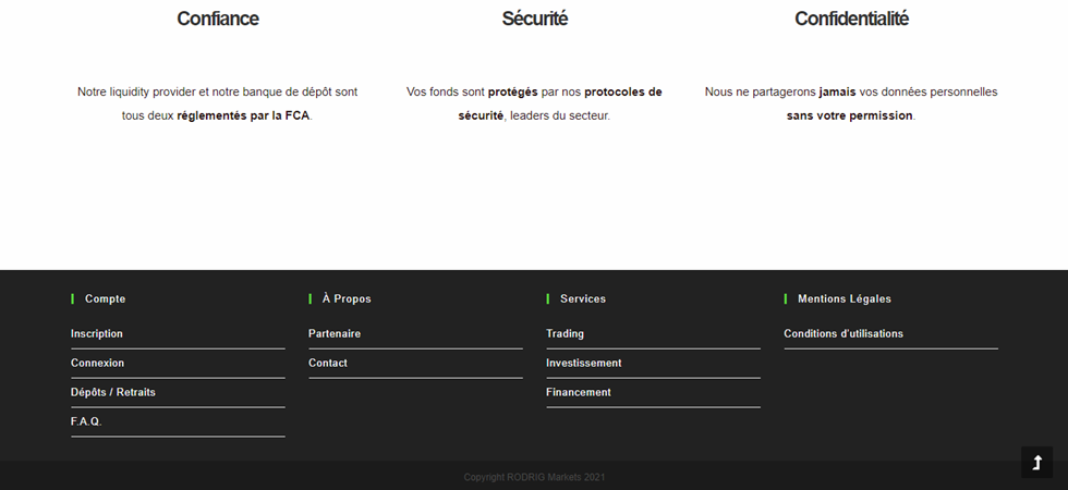 Bas de page de Rodrigmarkets.com.